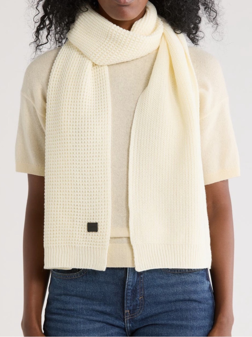 AllSaints Cream Angled Stitch Scarf NWT Wool Blend Ivory Textured Knit Min. Luxe